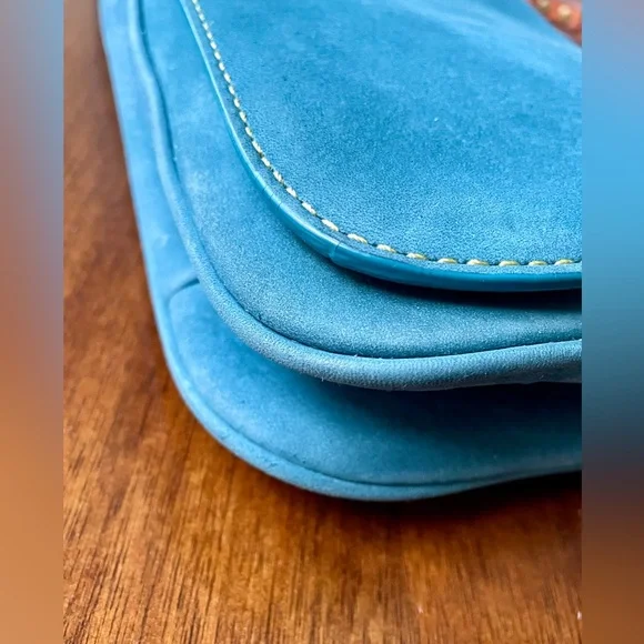 Vintage Coach Chelsea Teal Nubuc Nubuck Flap Hobo - Picture 9 of 12